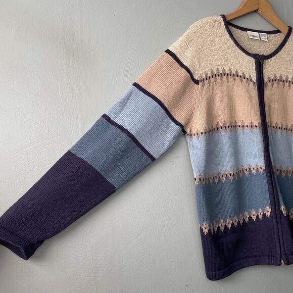 Jenny Buchanan Size Large Colorblock Striped Sweater Knit Zip Cardigan Country - Picture 4 of 8